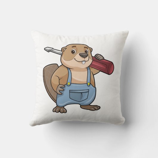 Beaver as Craftsman with Wrench クッション (裏面)