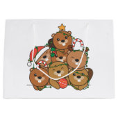 Beaver Christmas Tree Funny Animal Christmas Large ラージペーパーバッグ (正面)