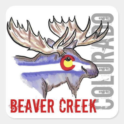 Beaver Creekコロラド州の旗のオオシカのデザインのステッカー スクエアシール (正面)