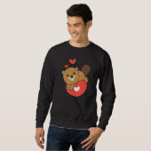 Beaver For Valentine s Day Cute Animals With Heart スウェットシャツ (正面フル)
