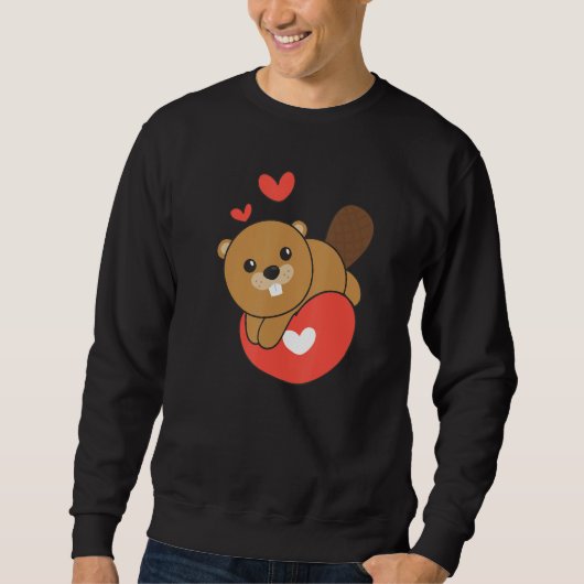 Beaver For Valentine s Day Cute Animals With Heart スウェットシャツ (正面)