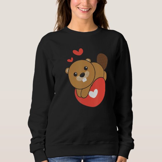 Beaver For Valentine s Day Cute Animals With Heart スウェットシャツ (正面)