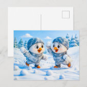 Beaver Ice Bathing in a Striped Swimsuit ポストカード (正面/裏面)