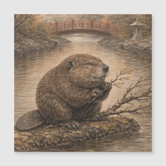 Beaver Japanese Landscape Magnet Card (正面)