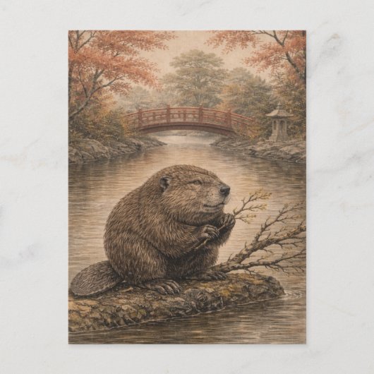 Beaver Japanese Landscape Postcard ポストカード (正面)