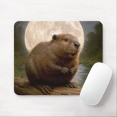 Beaver On a Log With Full Moon マウスパッド (マウス)