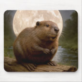 Beaver On a Log With Full Moon マウスパッド (正面)