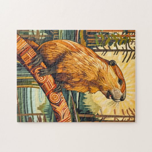 Beaver Totem – Builder in Deco Style ジグソーパズル (横)