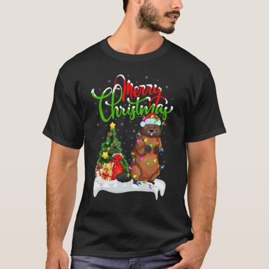 Beaver   Xmas Decorations Santa Beaver Christmas Tシャツ (正面)