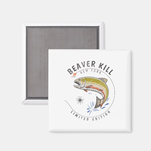 Beaverkill River New York Fly Fishing Souvenir Bea マグネット (正面/裏面)