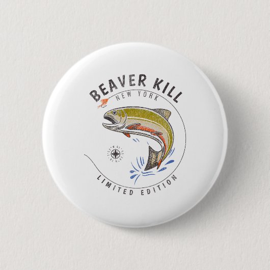 Beaverkill River New York Fly Fishing Souvenir Bea 缶バッジ (正面)