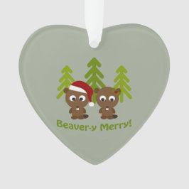 Beaveryのメリークリスマスのビーバーのカップル オーナメント