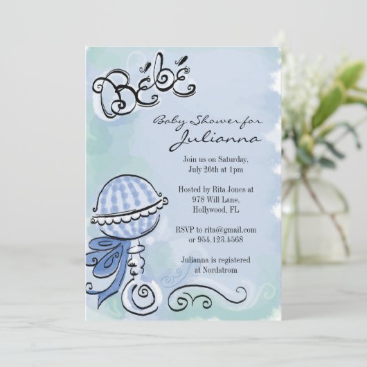 Bebe -フランス人の刺激を受けたなベビーシャワーの招待 招待状 (スタンド正面)