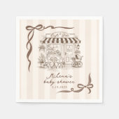 Bebe Cafe Gender neutral Bow Stripes Baby Shower スタンダードカクテルナプキン (正面)