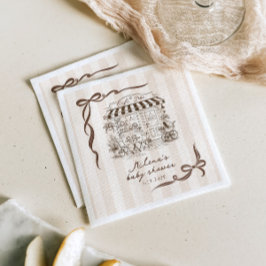 Bebe Cafe Gender neutral Bow Stripes Baby Shower スタンダードカクテルナプキン