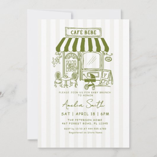 Bebe Cafe Home cafe themed Baby shower 招待状 (正面)