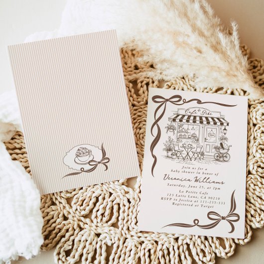 Bebe Cafe Parisian Theme Bow Coffee Baby Shower 招待状