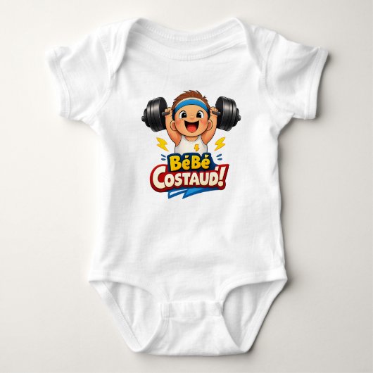 Bébé Costaud Strong Baby Illustration ベビーボディスーツ (正面)