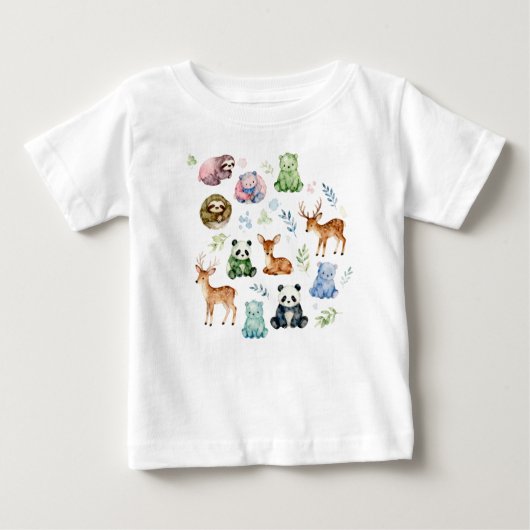 Bébés animaux mignons aquarelle ベビーTシャツ (正面)