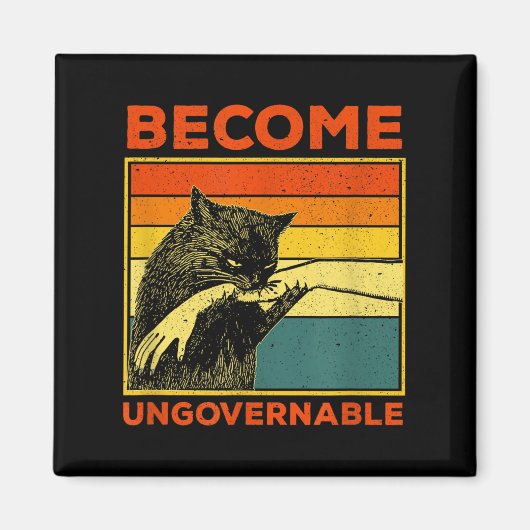 Become Ungovernable - Black Cat Biting Hand Funny  マグネット (正面)