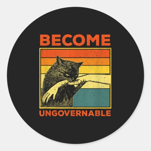 Become Ungovernable - Black Cat Biting Hand Funny  ラウンドシール (正面)