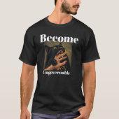 "Become Ungovernable" Funny Black Cat Biting Hand Tシャツ (正面)