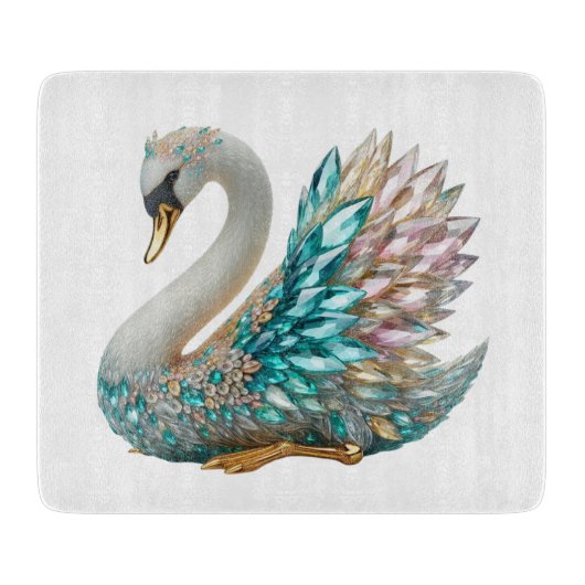 Bedazzled Diamond Swan Gold Crystal Bling カッティングボード (正面)