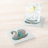 Bedazzled Diamond Swan Gold Crystal Bling ガラスコースター (アングル)
