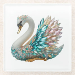 Bedazzled Diamond Swan Gold Crystal Bling ガラスコースター