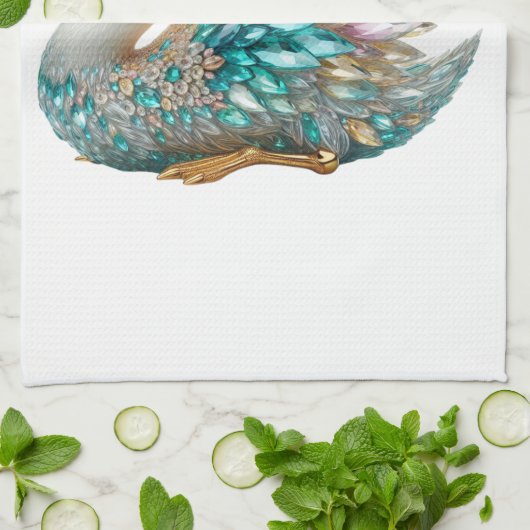 Bedazzled Diamond Swan Gold Crystal Bling キッチンタオル (折り畳み)