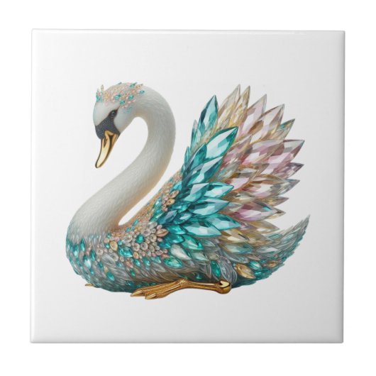 Bedazzled Diamond Swan Gold Crystal Bling タイル (正面)