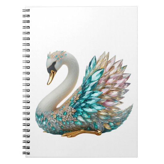 Bedazzled Diamond Swan Gold Crystal Bling ノートブック (正面)