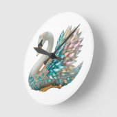 Bedazzled Diamond Swan Gold Crystal Bling ラウンド壁時計 (傾斜)