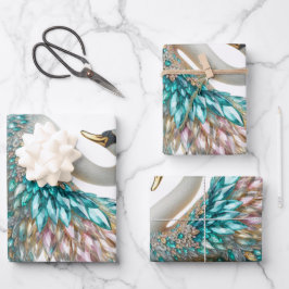 Bedazzled Diamond Swan Gold Crystal Bling ラッピングペーパーシート