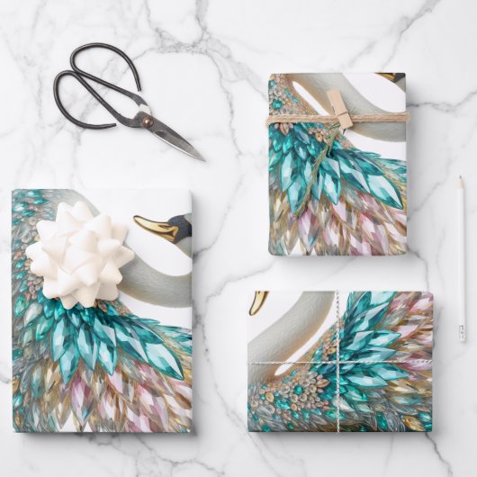 Bedazzled Diamond Swan Gold Crystal Bling ラッピングペーパーシート (正面)