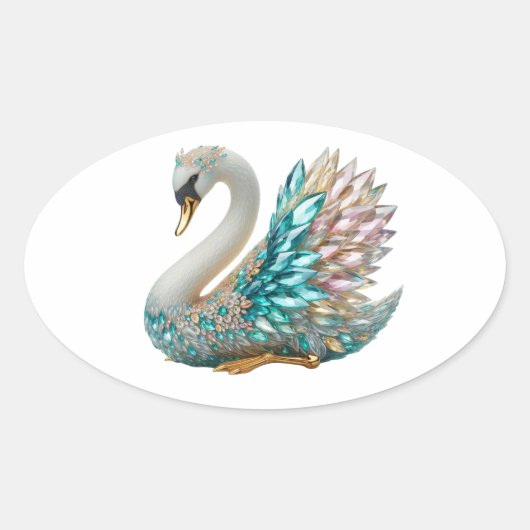 Bedazzled Diamond Swan Gold Crystal Bling 楕円形シール (正面)