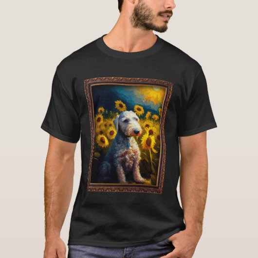 Bedlington Terrier Painting Sunflower Flower Mom W Tシャツ (正面)