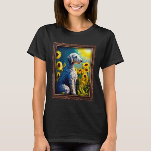 Bedlington Terrier Painting Sunflower Flower Mom W Tシャツ (正面)