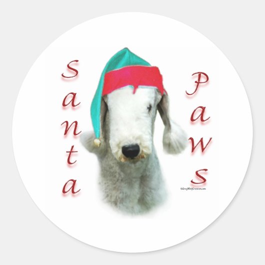 Bedlington Terrier Santa Paws ラウンドシール (正面)