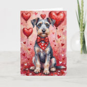 Bedlington Terrier Valentine Dog Sitting カード (正面)