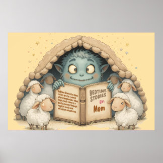 Bedtime Stories by Mom Cute Monster Baby Blanket ポスター