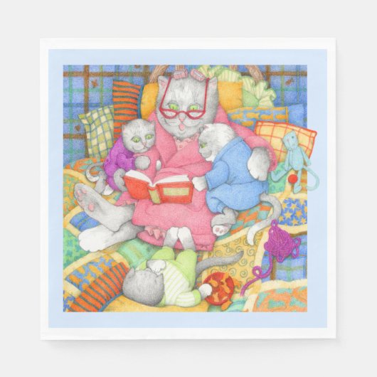 BEDTIME STORYスタンダードランチ紙ナプキンス – 青 スタンダードランチョンナプキン (正面)