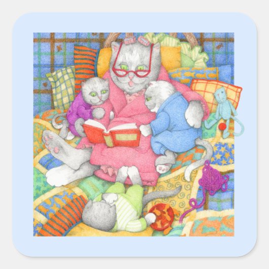 BEDTIME STORYスモールスクエアステッカー – 青 スクエアシール (正面)