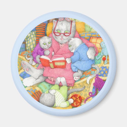BEDTIME STORYラウンドマグネット – 青 マグネット (正面)