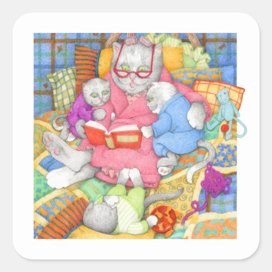 BEDTIME STORY小さな四角いステッカー – 白 スクエアシール (正面)