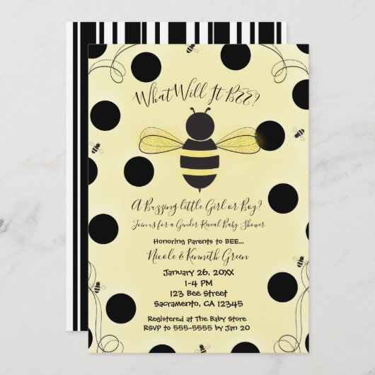 BEEがどうなるかは赤ちゃんシャワーを明かす 招待状 (正面/裏面)