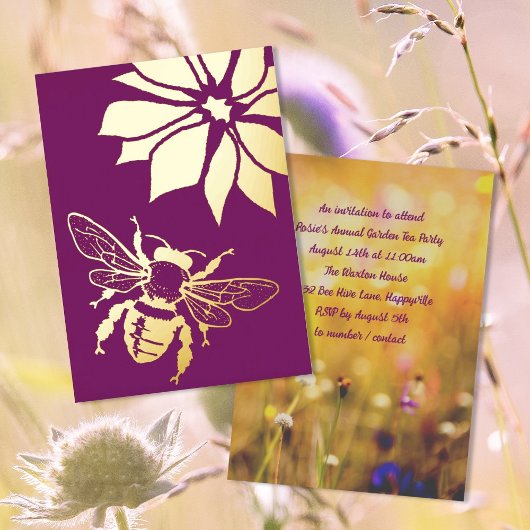BeeとFlower Gardenのアウトドアイベント 箔招待状
