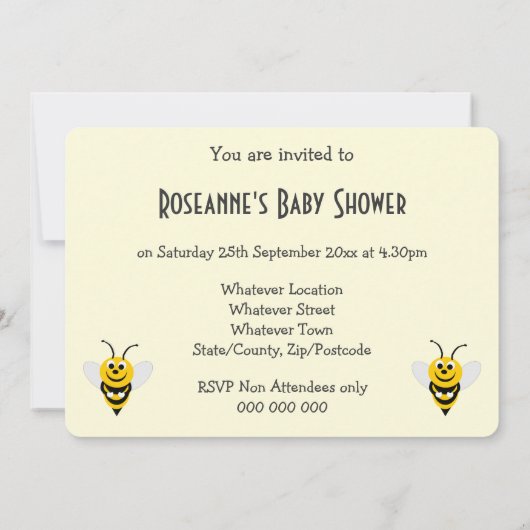 Beeはベビーの赤ちゃんシャワー用 招待状 (裏面)