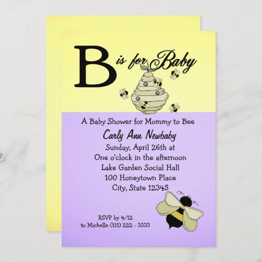 Beeはベビーシャワー用 招待状 (正面/裏面)
