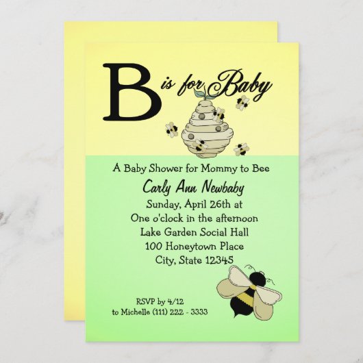 Beeはベビーシャワー用 招待状 (正面/裏面)